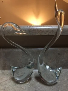 Vintage ACC Handmade Pair of Crystal Swan Figurines made in Taiwan 5.25" - Picture 1 of 16