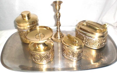 Erhard&Söhne exklus Rauchset 50/60er J.Meßing Putten Aschenbecher Feuerzeug Dose - Bild 1 von 4