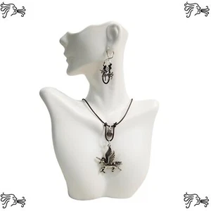 Pegasus Unicorn Horse Charm Choker Necklace & Earrings Brown Leather - Picture 1 of 4