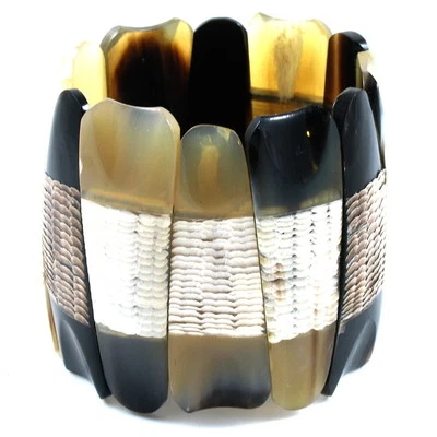 PULSERA HECHA A MANO Ajustable Estilo Vintage HUESO Brazalete 2" Ancho GRANDE Marrón Foto 1 de 4