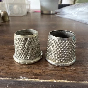 2 Vintage Silver Tone Metal Open Top Tailor’s Thimble England 10 Germany 13 - Picture 1 of 7