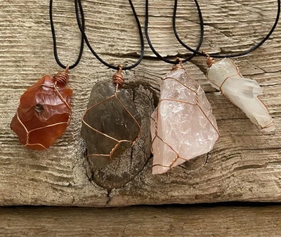 4 шт. твердой медной проволоки обернутый драгоценный камень подвеска ожерелья надежном кристалл лот богемное - Изображение 1 из 3