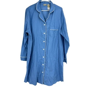 LL Bean Women XL Nightgown Pajama Night Dress Blue Sleep Gown Flannel Soft - Picture 1 of 8