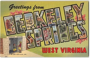 West Virginia BERKELEY SPRINGS Large Letter Linen Morgan County 1940s Postcard - Picture 1 of 2