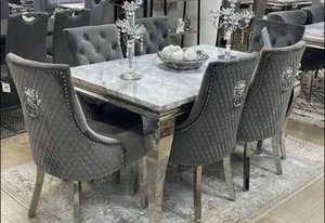 Majestic Knocker Back Lion Chairs With Louis Marble Dining Table Brand New - Picture 1 of 15