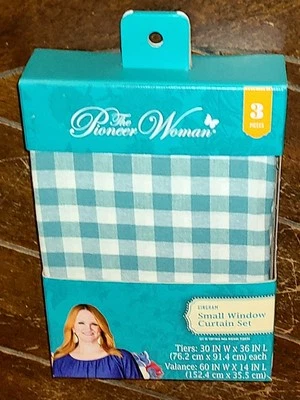 The Pioneer Woman ~GINGHAM~ Juego de cenefas y niveles de 3 piezas para ventana pequeña (30" x 36") Foto 1 de 3