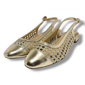 J. Crew Factory Woven Slingback Flats Sandal Gold Cap Toe Size 9 BZ218 New  - Foto 1 di 10