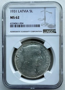 Moneda de plata 5 Lati NGC MS62 Letonia 1931 - Imagen 1 de 2