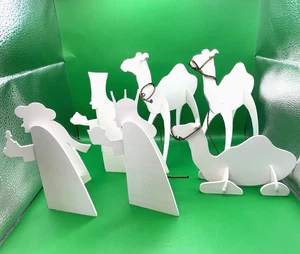Sagoma in legno fatta a mano figure tre saggi cammelli bianco presepe natale - Foto 1 di 8