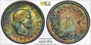1969 B PCGS UNC Detail - SWITZERLAND - GREEN TONED 5 Rappen #46111A - Picture 1 of 5