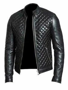 Para hombre Elegante Chaqueta de Colección Motocicleta Corredor Motociclista Negra Chaqueta de Cuero Real - Imagen 1 de 7