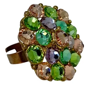 VINTAGE RHINESTONE CLUSTER METAL LARGE COCKTAIL RING MOD MCM SPACE AGE Adjustble - Picture 1 of 9