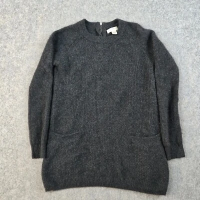 Kenar Womens Small 2-Ply Cashmere Pullover Sweater Zip Back Gray Pockets Luxury - Image 1 of 4