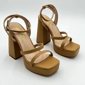 FOWT Brown Platform Sandals for Women Open Peep Toe Ankle Strappy Slingback Shoe - Picture 1 of 5