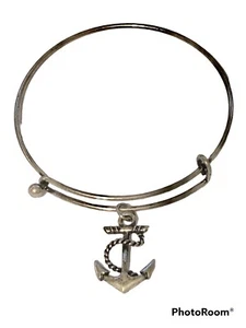 Nautical Anchor Charm Bracelet Beach Island Bangle Stackable Silver Plated 8" - Picture 1 of 12
