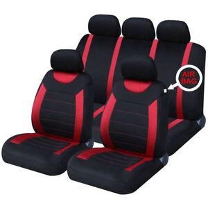 Conjunto completo de cubierta de asiento de coche-Rojo y Negro Paño Vauxhall Corsa E 14 en