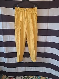 Vintage 80s Liz Claiborne 100% Linen High Rise Trouser Pants Yellow Costa Rico - Picture 1 of 15