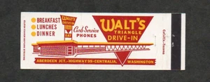 Walt's Triangle Drive-In Centralia WA Unused Full Length Matchbook Cover - Picture 1 of 1