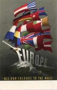 GEDRUCKTE PATRIOTISCHE POSTKARTE 1. WELTKRIEG - "EUROPA, ALLE UNSERE FARBEN BIS ZUM MAST" - Bild 1 von 2