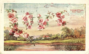 Language of Flowers Roses Love 1910 arte postal Kenmore Nueva York matasellos - Imagen 1 de 2