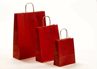 Papiertragetaschen rot auf braungerippt Papierkordel Papiertüten Tüten red - Bild 1 von 4