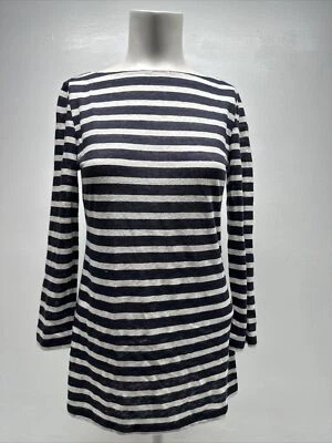 Tory Burch Top Camisa Manga Larga Lino Puro Pullover Rayas Azul Marino Blanco XS Foto 1 de 4