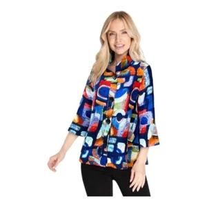 Camisa Chaqueta Mediana Ali Miles Cuello Punta Alambre Abstracto Geométrico Botón Frontal - Imagen 1 de 7