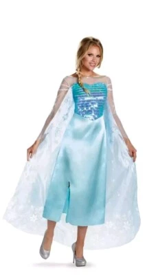 迪士尼冰雪奇缘艾莎雪皇后成人豪华服装伪装 82832 中号 (BB) — 第 1/2 张图片