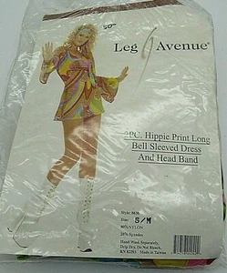 Leg Avenue Women's Hippie Prini Retro Print Bell Sleeves Dress w/ Head Band S/M - Picture 1 of 2