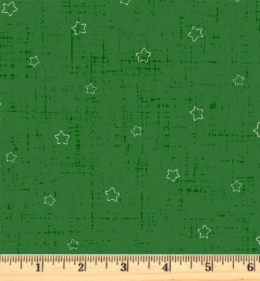 P&B TEXTILES Little Darlings Christmas Dark Green Tonal Stars Fabric Half yd continuous cuts