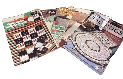 5~Leaflets/INTERNATIONAL AFGHANS/PILLOWS*PLASTIC BAG RUGS*KNIT/CROCHET*BOOKS - Image 1 of 4