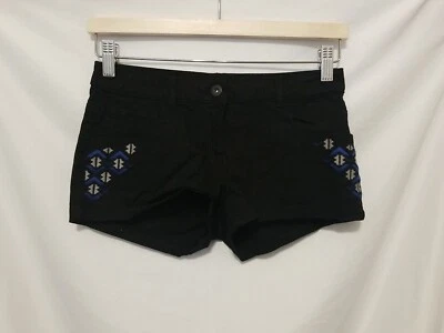 HM Embroidered Mini Shorts Women Sz 2 Black Low Rise 5 Pocket - Image 1 of 4