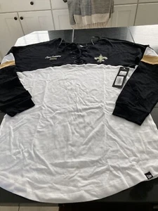 WOMENS NFL NEW ORLEANS SAINTS LONG SLEEVE Shirt WHITE/BLACK/GOLD S SMALL NWT - Picture 1 of 7