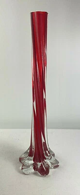 Mid Century Art Glass Red Cased Elephant Foot Twist Bud Vase - image 1 of 4