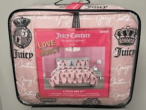 Juicy Couture 8 Piece QUEEN Bed Set Pink/Blk Eiffel Tower Comforter pillow + NWT - Picture 1 of 6