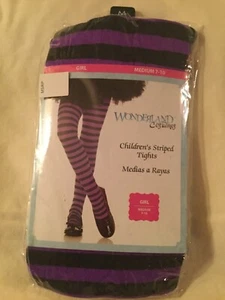 Size M 7 10 Wonderland Costumes tights striped purple black stockings - Picture 1 of 2