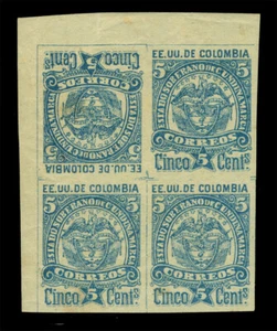 COLOMBIA 1864 - Cundinamarca - Coat of Armps  5c Tete-Beche pair Sc# 11a mint MH - Picture 1 of 2