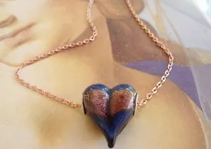 Nuevo Collar Corazón de Vidrio Hinchado Día de San Valentín con Cadena de Oro Rosa - Imagen 1 de 5