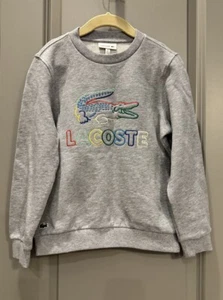 Lacoste Kids’ Grey Crew Neck Embroidered Cotton Fleece Pullover Sweatshirt. 8 - Picture 1 of 7
