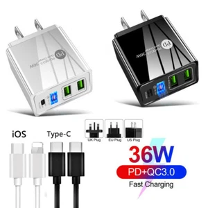 For iPhone 16e 16 15 14 Pro Max 36W Fast Charge PD USB Wall Charger Plug Adapter - Picture 1 of 21