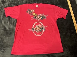 #1 VINTAGE 90er JERZEES T-SHIRT HOT PINK LIEBE WÄCHST HIER VÖGEL BLUMEN GR. XL - Bild 1 von 8