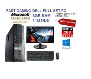 FAST GAMING DELL BUNDLE TOWER PC FULL SET COMPUTER SYSTEM INTEL i7 8GB 1TB GT710 - Picture 1 of 6