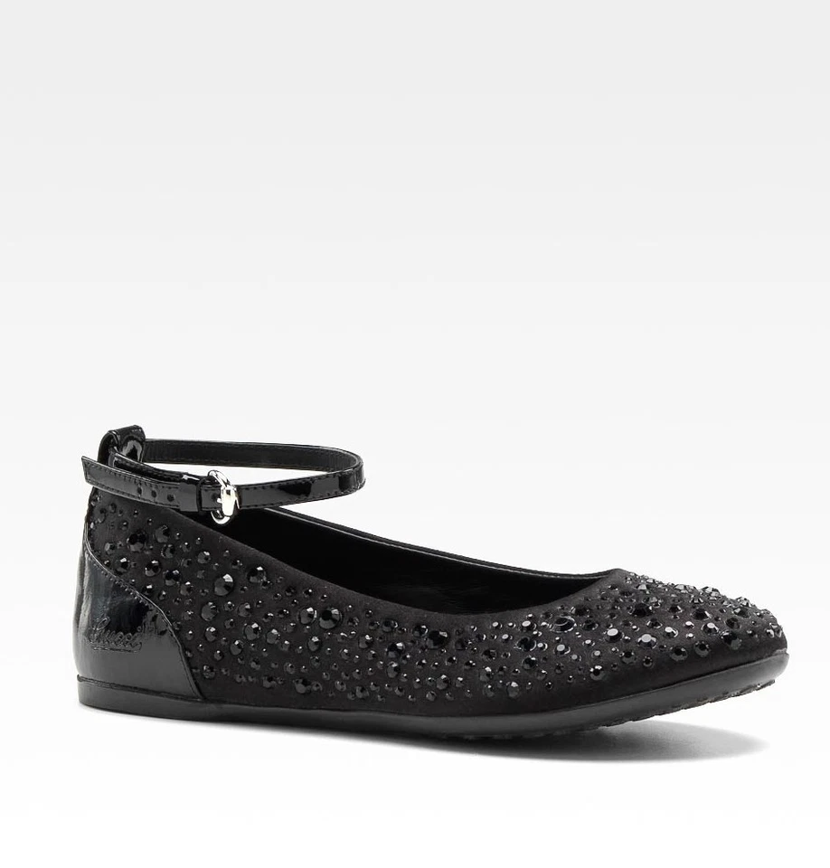 Nuevo Auténtico Gucci Niños Satén Ballet Plano con Strass, 26/US 10, Negro, 271303 Foto 1 de 4