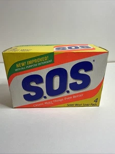Vintage SOS Steel Wood Soap 4 Pads Sealed In Box - Picture 1 of 6