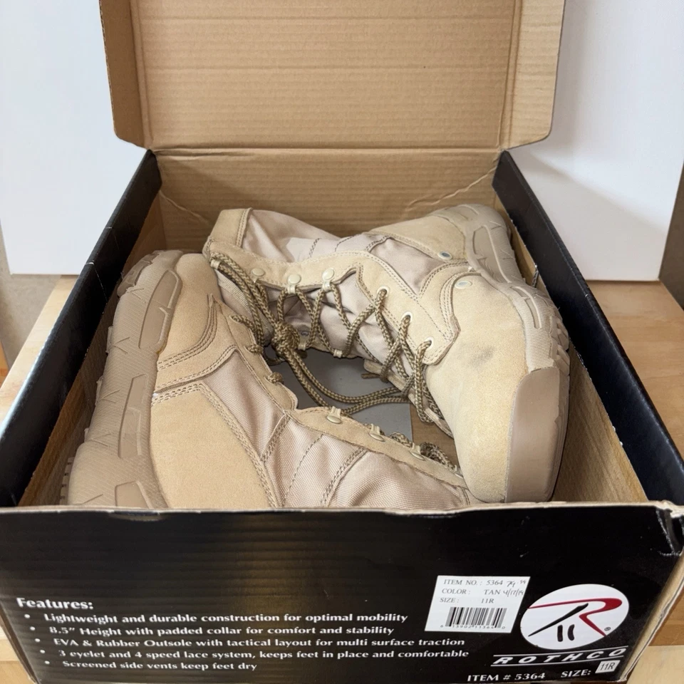 Botas táticas exército, marinha, escoteiro Rothco 5364V-Max leve 11R areia do deserto. - Imagem 1 de 4