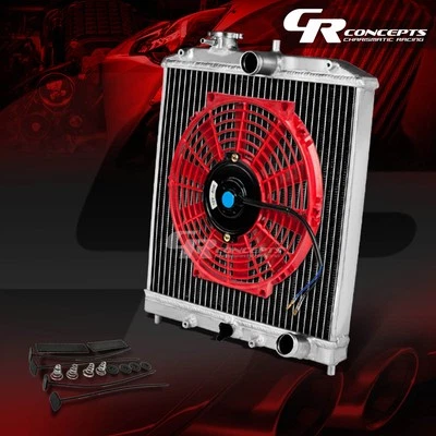 RADIADOR MT ALUMINIO 2 FILAS/NÚCLEO TAMAÑO MEDIO + VENTILADOR ROJO 10" PARA 92-00 CIVIC/DEL SOL Foto 1 de 4