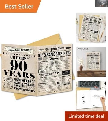 Tarjeta de cumpleaños número 90 de 1935 con espacio de mensaje personal y sobre dorado Foto 1 de 4