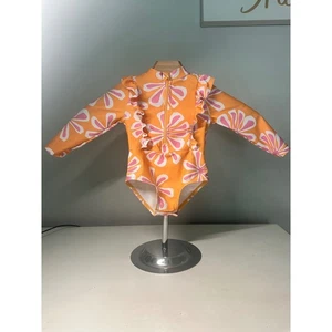 Traje de baño Jessica Simpson protección contra erupciones con volantes y tope estampado floral naranja 12M - Imagen 1 de 5
