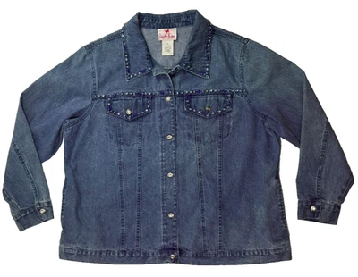 Quacker Factory Women's 1X Denim Blue Jean Jacket Sequins Embellished - Image 1 of 4