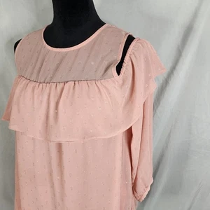 OLD NAVY Size Medium Pink Textured Chiffon Sheer Yoke Cold Shoulder Blouse - Picture 1 of 13